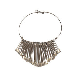 Vintage Modernist Collar Necklace Silver Tone Metal Bib Adjustable Choker MCM